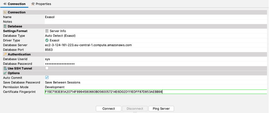 Adding fingerprint to connection settings