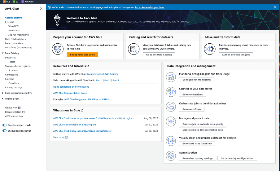 AWS Glue Homepage
